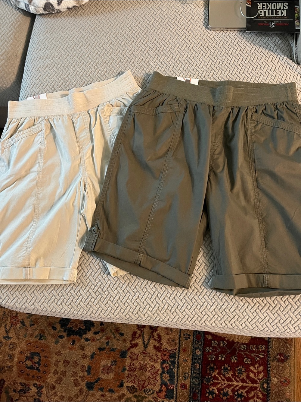 Bundle of 2 Briggs New York Olive & Cream/Tan Pull-On Elastic Waist Shorts